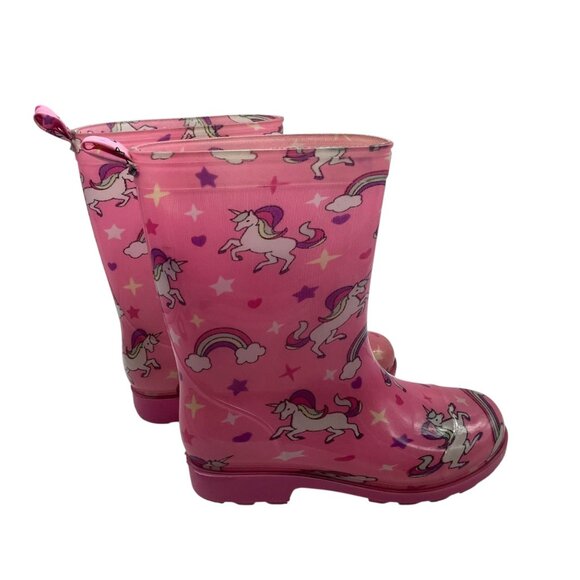 Capelli New York Pink Unicorn Rainbow Print Kids Rain Boots Size 10 Waterproof - Picture 2 of 7